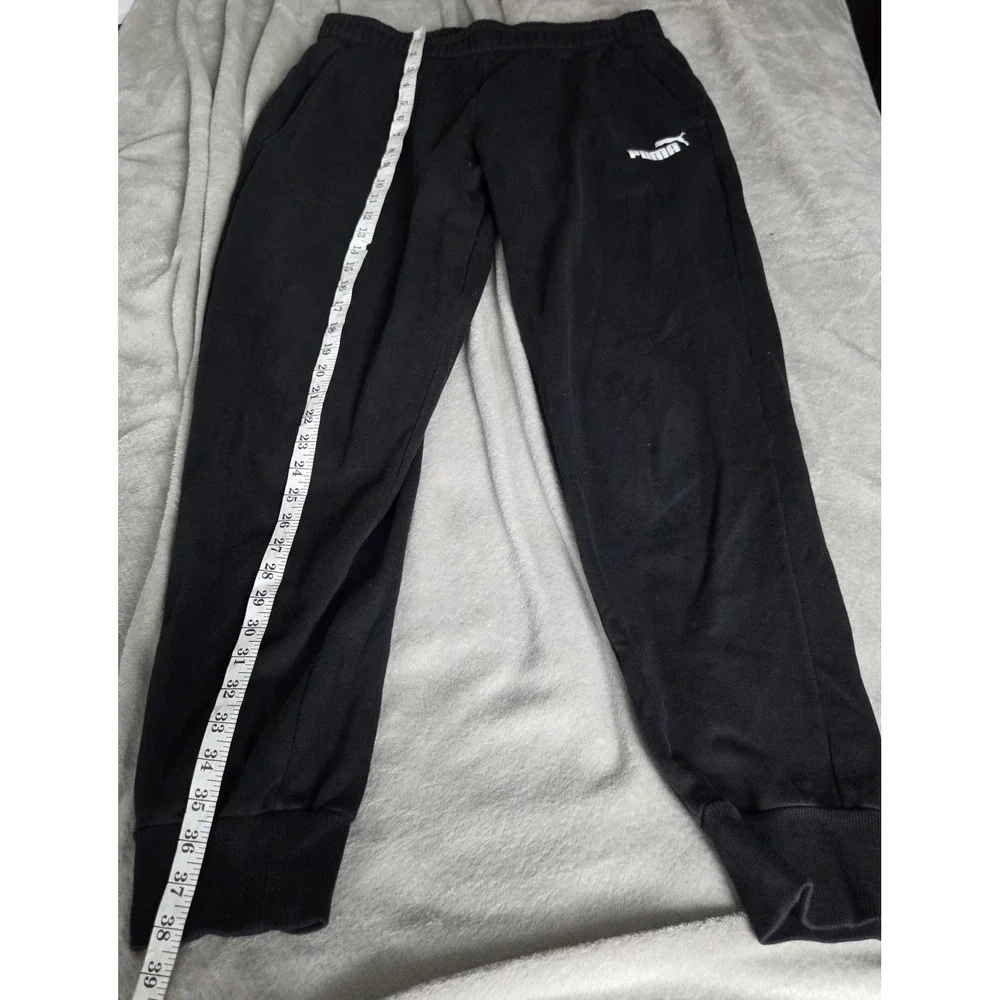 Puma Mens Size Large Drawstring Pull-on Fleece Joggers Black White Logo